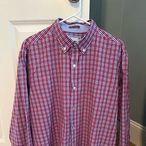 Men’s XL Johnston & Murphy red and blue plaid dress shirt